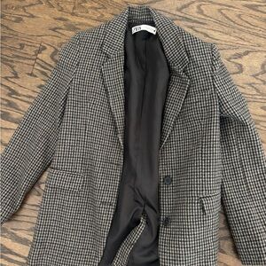 Zara Black and White Houndstooth Blazer